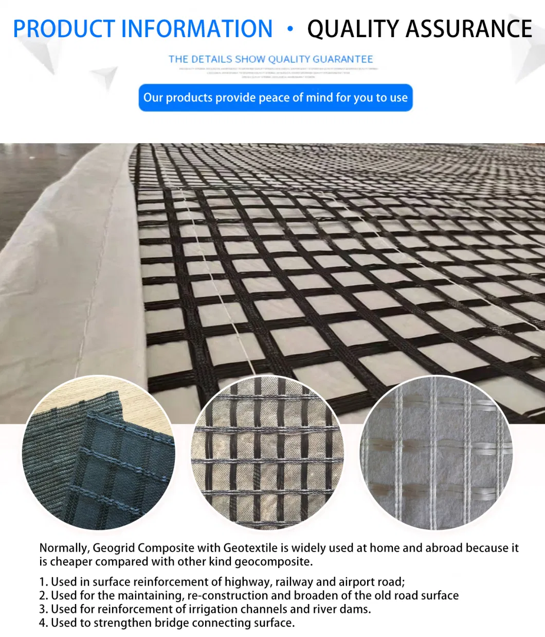 Composite Geogrid Fiberglass Geogrid Self-Adhesive Combigrid Nonwoven Geotextile for Drainage Isolation